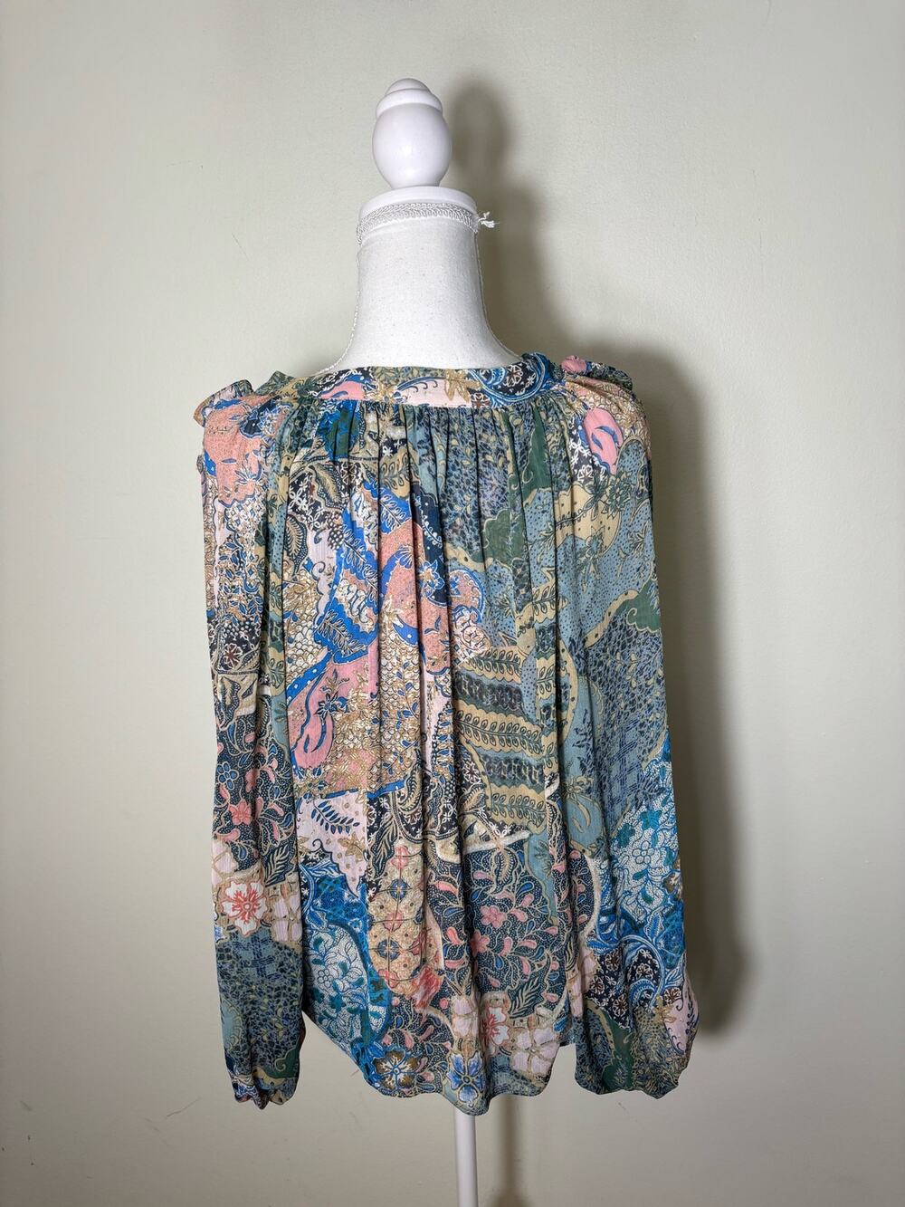 Misa PINK AND BLUE Pattern Button Up Blouse Sz s